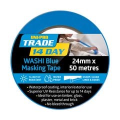 Uni Pro Trade 14 Day Blue Washi Masking Tape 24mm X 50m - Tradie Cart