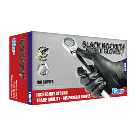 Black Rocket Nitrile Disposable Gloves Large X100 Pack - Tradie Cart