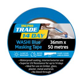 TradieCart: Uni Pro Trade 14 Day Blue Washi Masking Tape 36mm X 50m