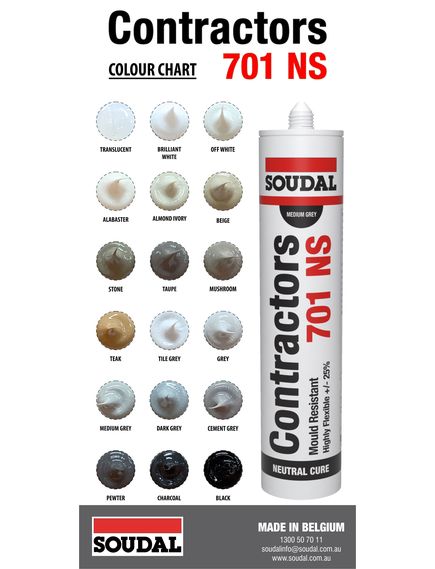 Soudal Contractors 701 NS Grey 300ml Cartridge Silicone - Tradie Cart