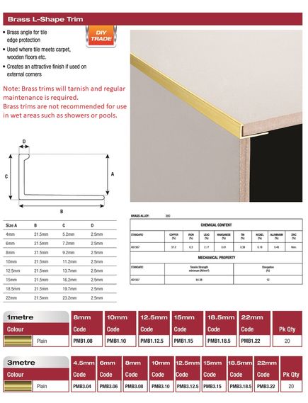DTA Brass Tiling Angle 22mm X 3m - Tradie Cart