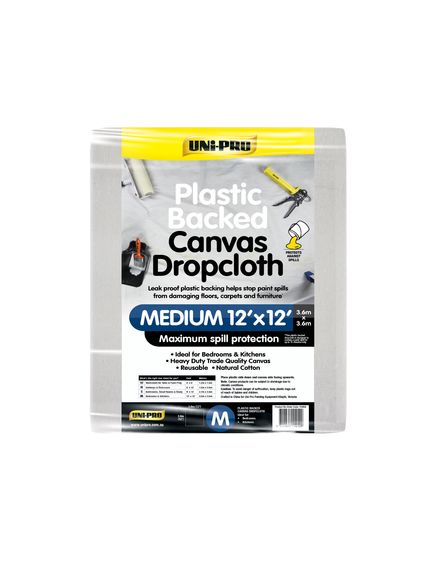 Uni Pro Heavy Duty Plastic Backed Canvas Dropcloth 2.7m X 3.6m - Tradie Cart