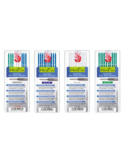 Pica Marker Dry Refills Water jet resistant, permanent 3X Green, 2X White, 3X Blue 8 Pack - TradieCart