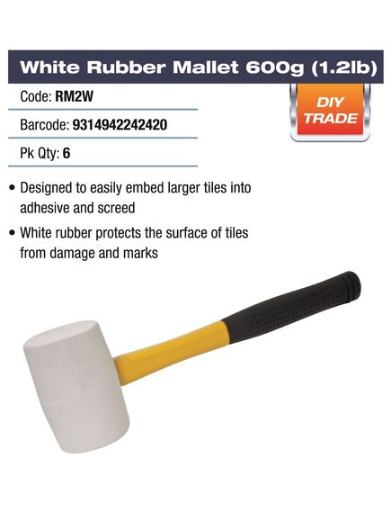 DTA White Rubber Mallet - Head Weight 610g - Tradie Cart