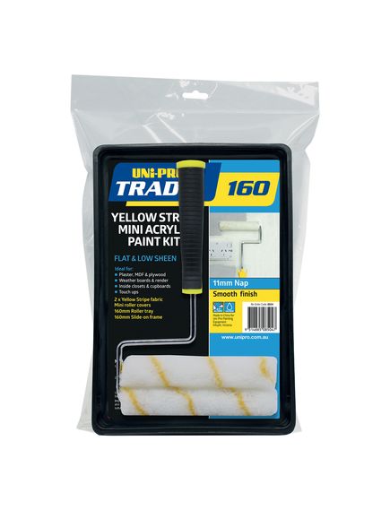 Uni Pro Trade 160mm Yellow Stripe Mini Acrylic Roller Kit 11mm Nap - Tradie Cart