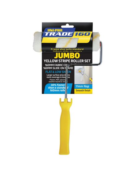 Uni Pro Trade 160mm Jumbo Core Yellow Stripe Mini Roller Set 11mm Nap - Tradie Cart