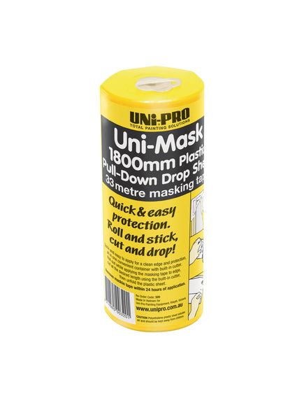 Uni Pro Uni-Mask Masking Tape and Pull-Down Plastic Drop Sheet & Refill 1800mm x 33mt Dispenser - Tradie Cart