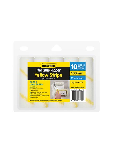 Uni Pro Little Ripper 100mm Yellow Stripe Fabric Covers 10 Pack 11mm Nap - Tradie Cart