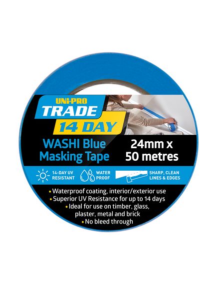 Uni Pro Trade 14 Day Blue Washi Masking Tape 24mm X 50m - Tradie Cart